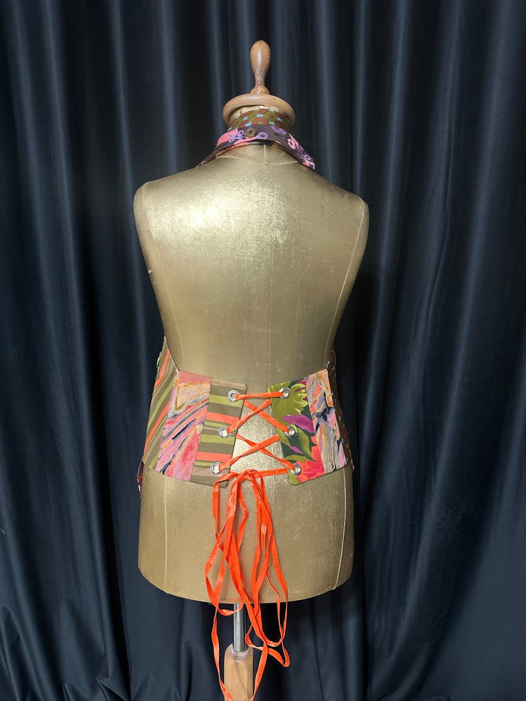 Handmade Upcycled Corset-Back Halter Vest Top & Choker