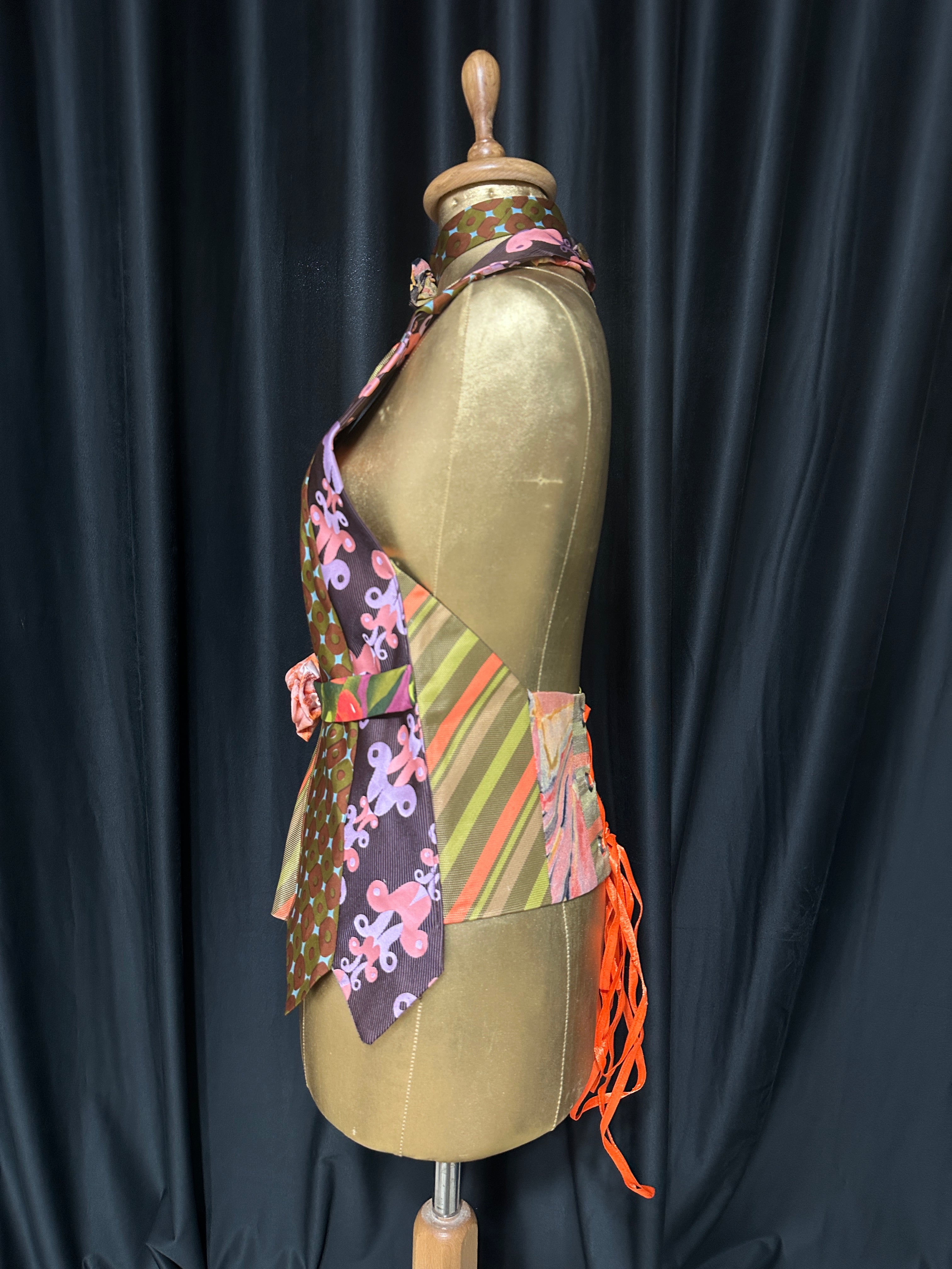 Handmade Upcycled Corset-Back Halter Vest Top & Choker