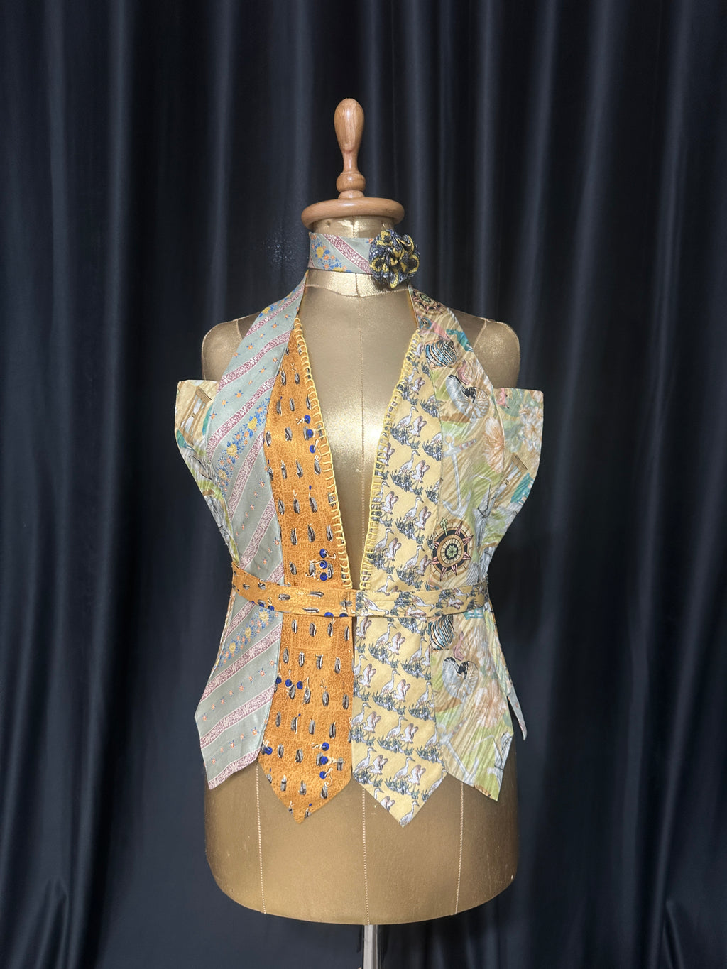 Handmade Upcycled Corset-Back Halter Vest Top & Choker