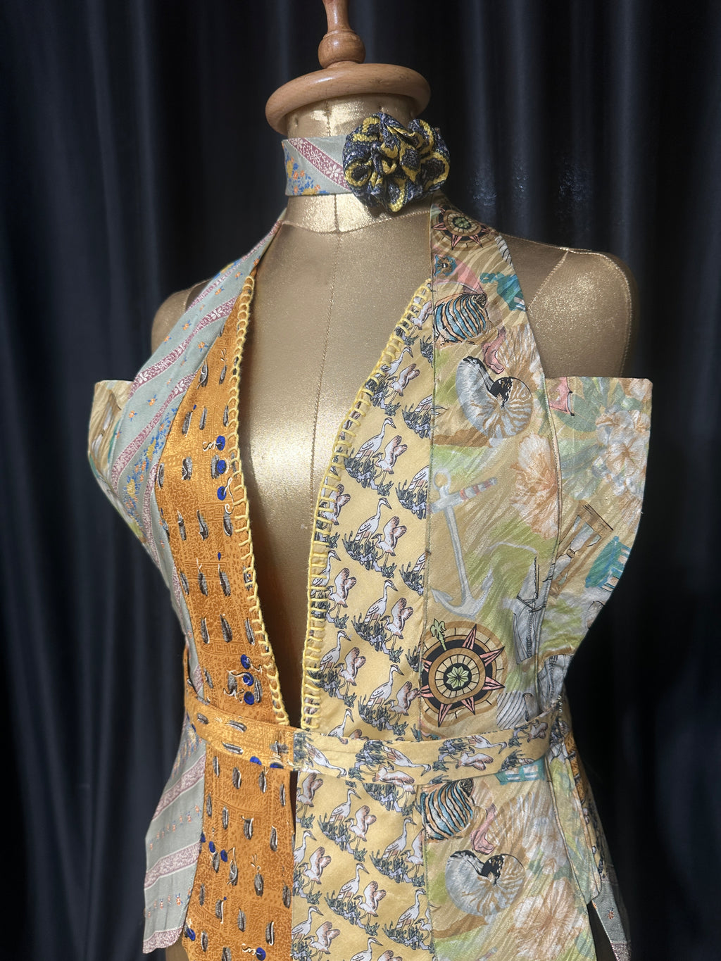 Handmade Upcycled Corset-Back Halter Vest Top & Choker