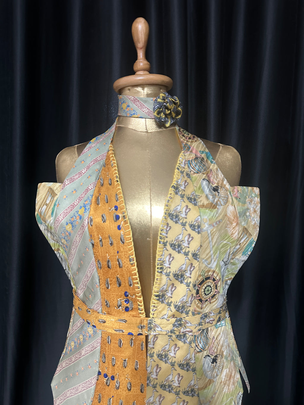 Handmade Upcycled Corset-Back Halter Vest Top & Choker