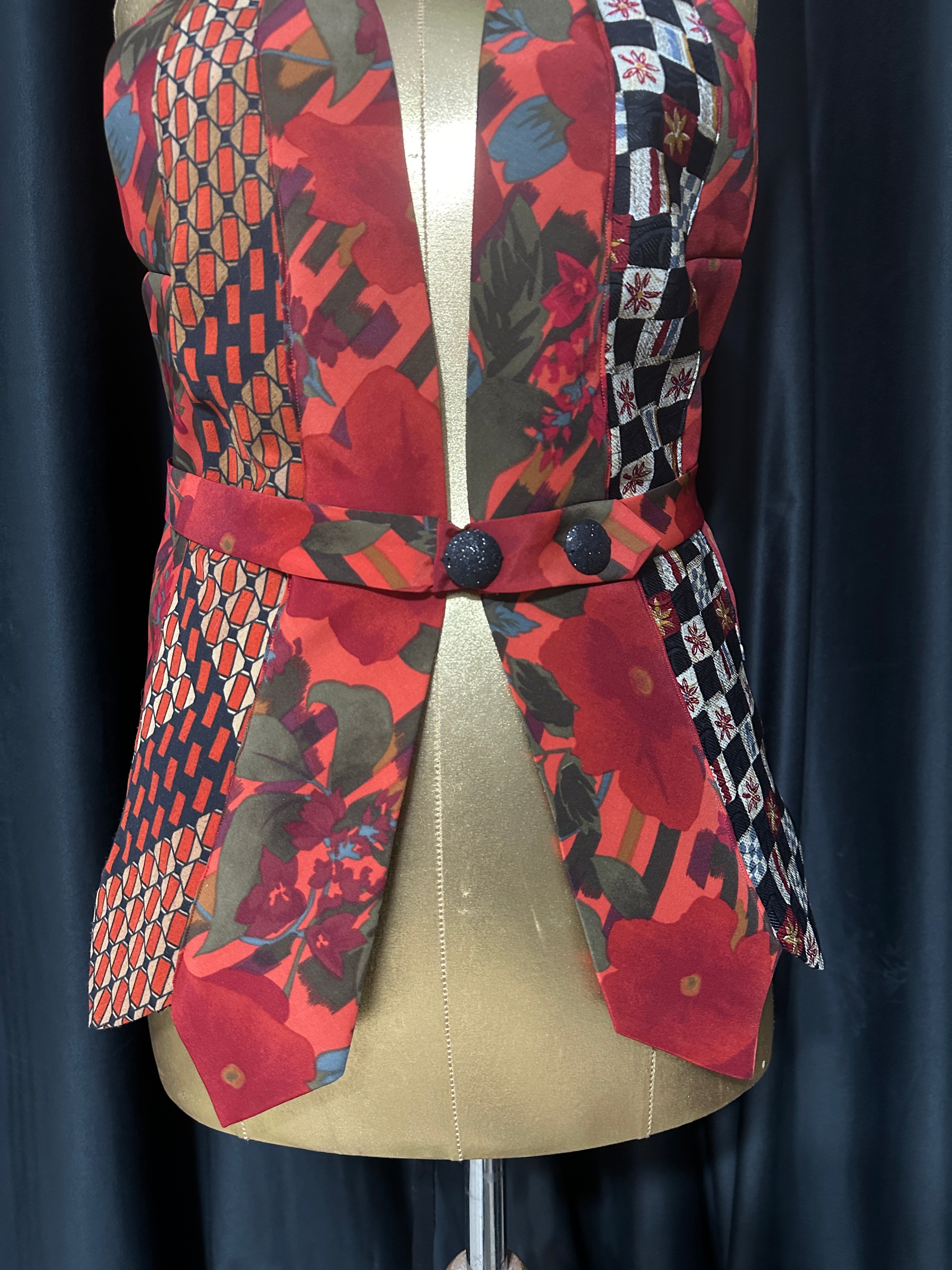 Handmade Upcycled Tie Corset-Back Halter Vest Top & Choker