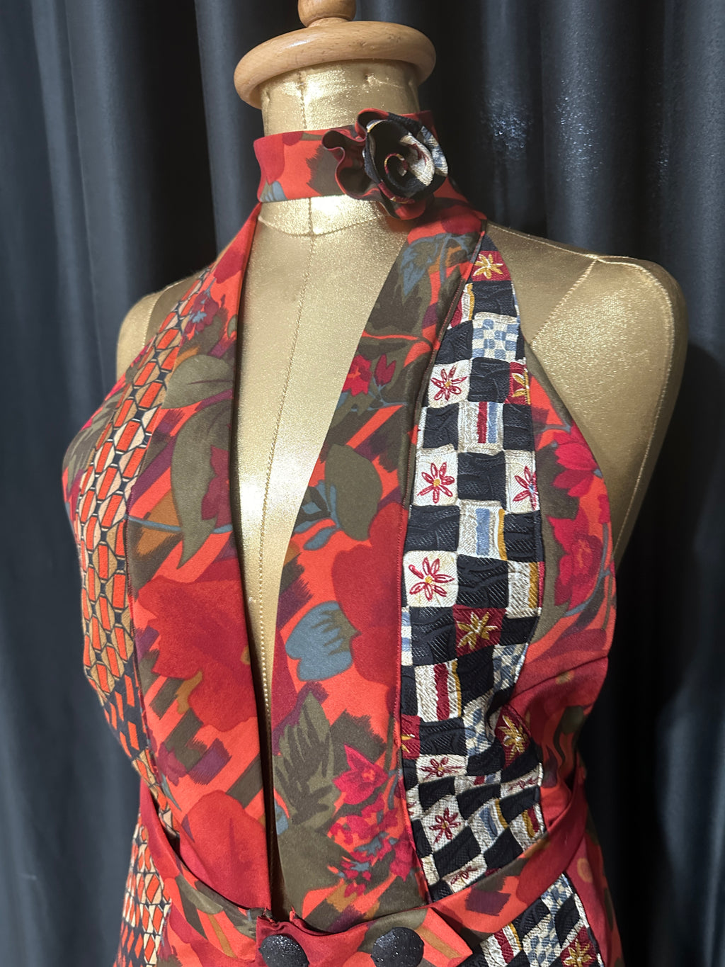 Handmade Upcycled Tie Corset-Back Halter Vest Top & Choker