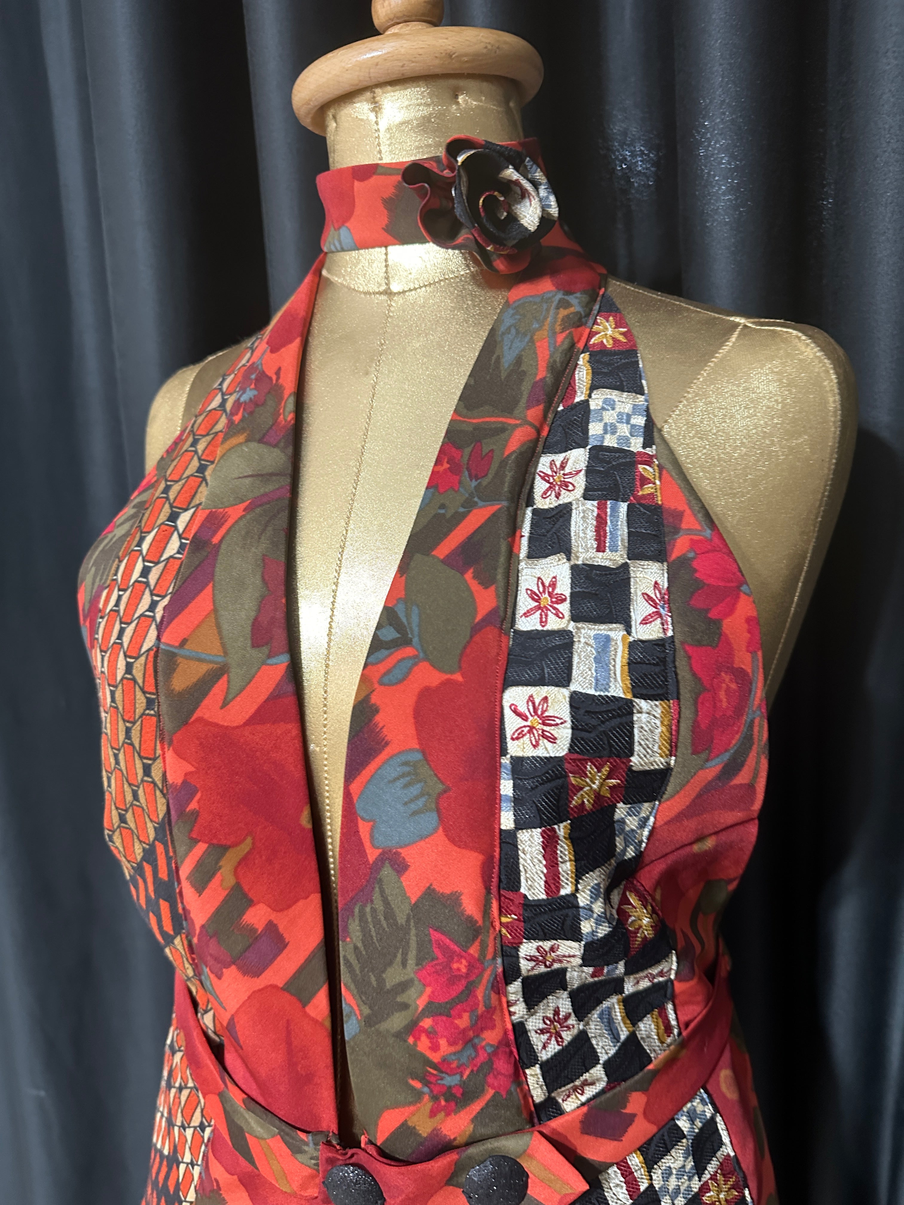 Handmade Upcycled Tie Corset-Back Halter Vest Top & Choker