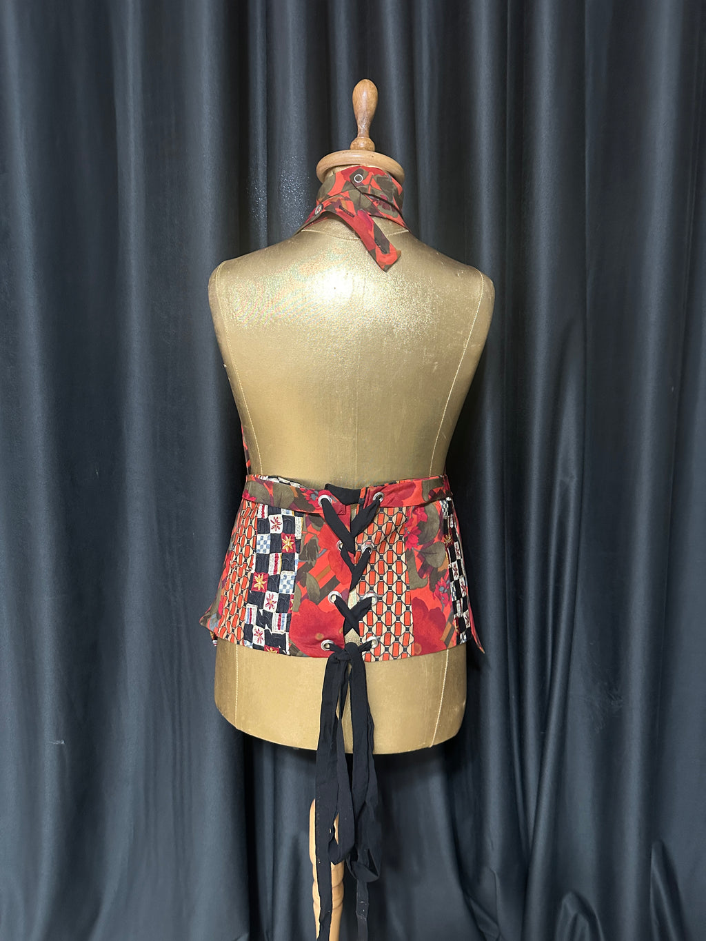 Handmade Upcycled Tie Corset-Back Halter Vest Top & Choker