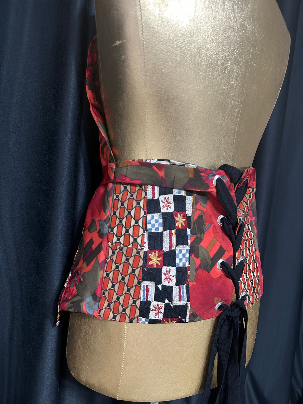 Handmade Upcycled Tie Corset-Back Halter Vest Top & Choker