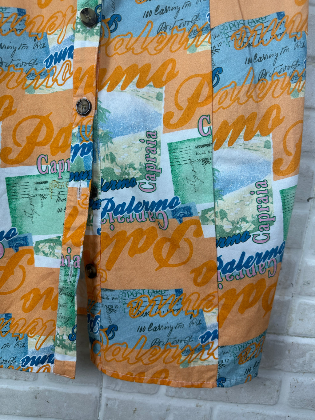 Asos Design Twill  Postcard Print Mini Dress - UK 12/ US 8