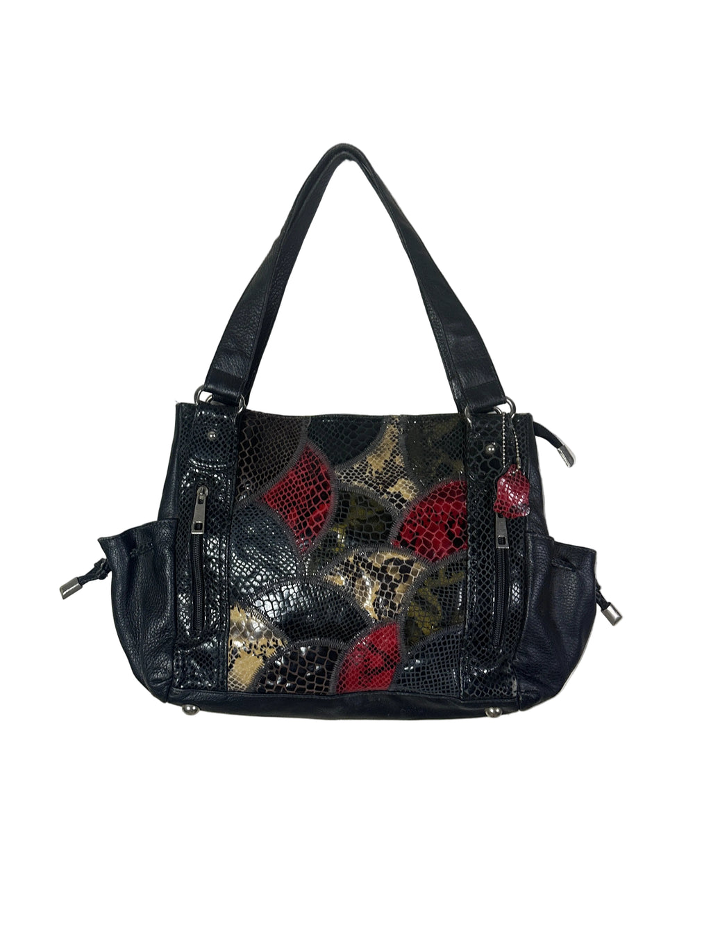 2000s Slouchy Leather Tote with Multicolor Reptile Panels