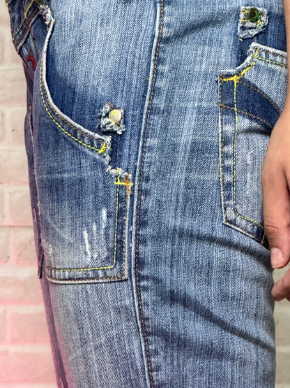 Vintage Low waist Women's Denim Jeans with Button Detailing