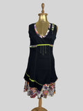 Y2K Cache Cache Black Layered Dress with Floral Ruffle Hem