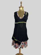 Y2K Cache Cache Black Layered Dress with Floral Ruffle Hem