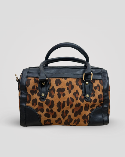 Vintage Leopard Print Medium Boston Handbag