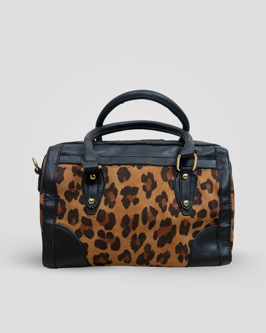 Vintage Leopard Print Medium Boston Handbag