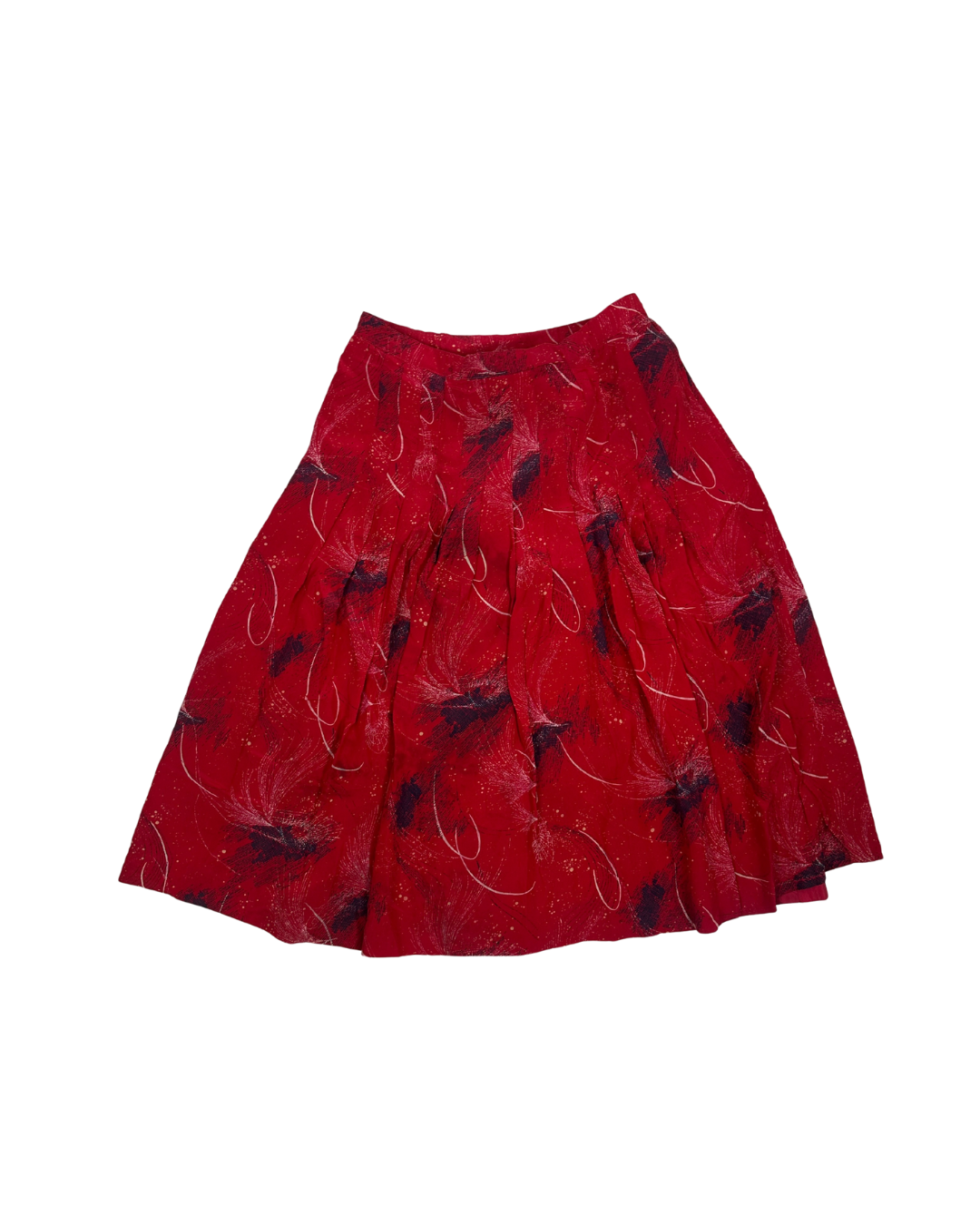 Vintage Red Pleated Satin-Lined Skirt - Small