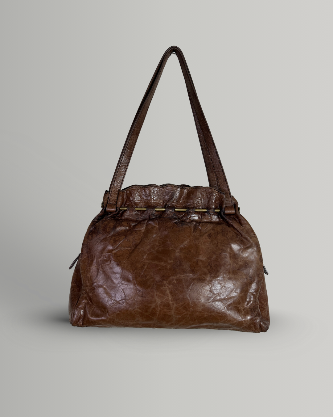 Vintage Leather Home Genuine Leather Tote with Gathered Detail