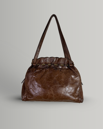 Vintage Leather Home Genuine Leather Tote with Gathered Detail