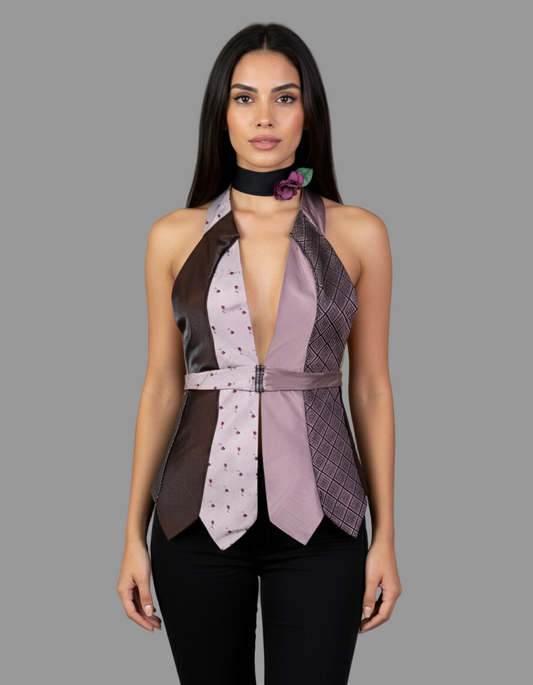 Handmade Upcycled Tie Vest Top with Choker