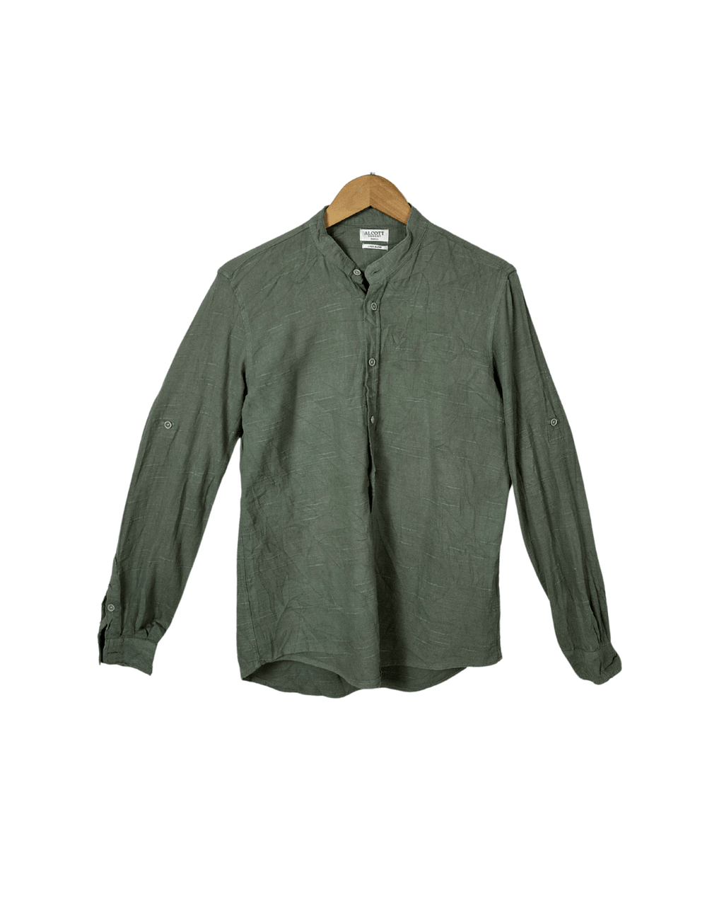 Alcott Long Sleeve Band Collar Linen Blend Shirt Small - Funkify