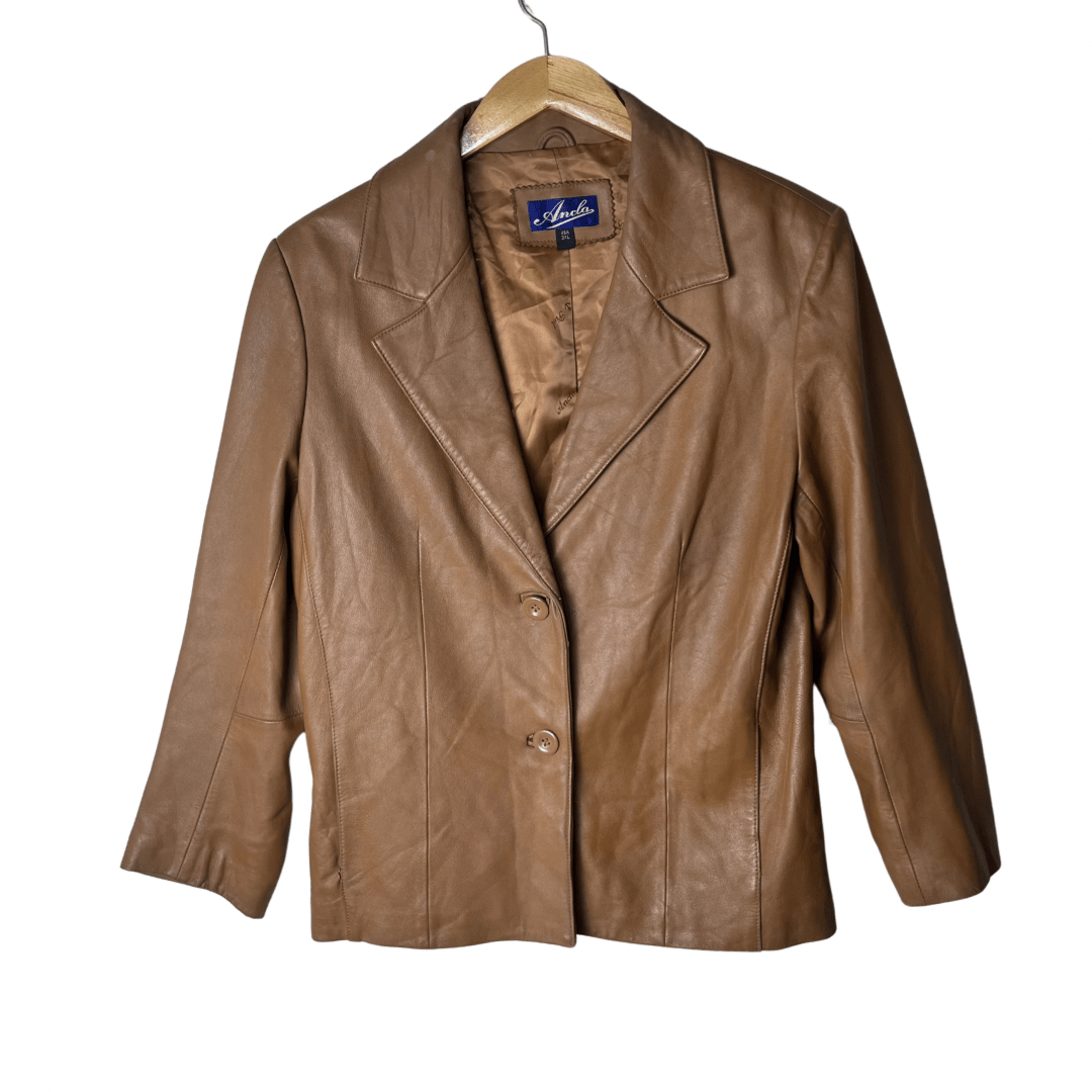 Ancla Brown Women;s Leather Jacket Large - Funkify