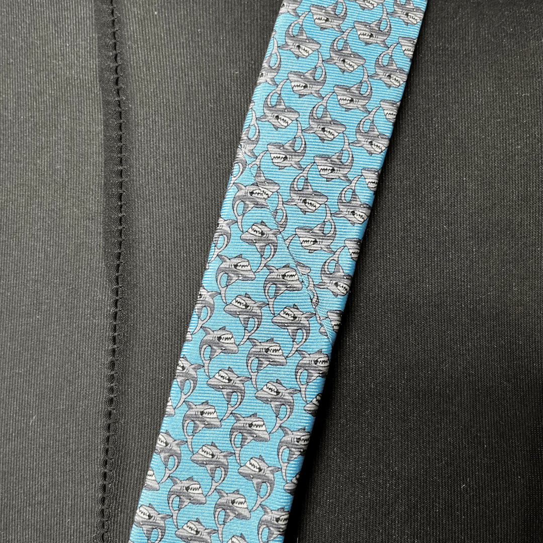 Available Brand New C&A Silk Shark Pattern Necktie - Funkify