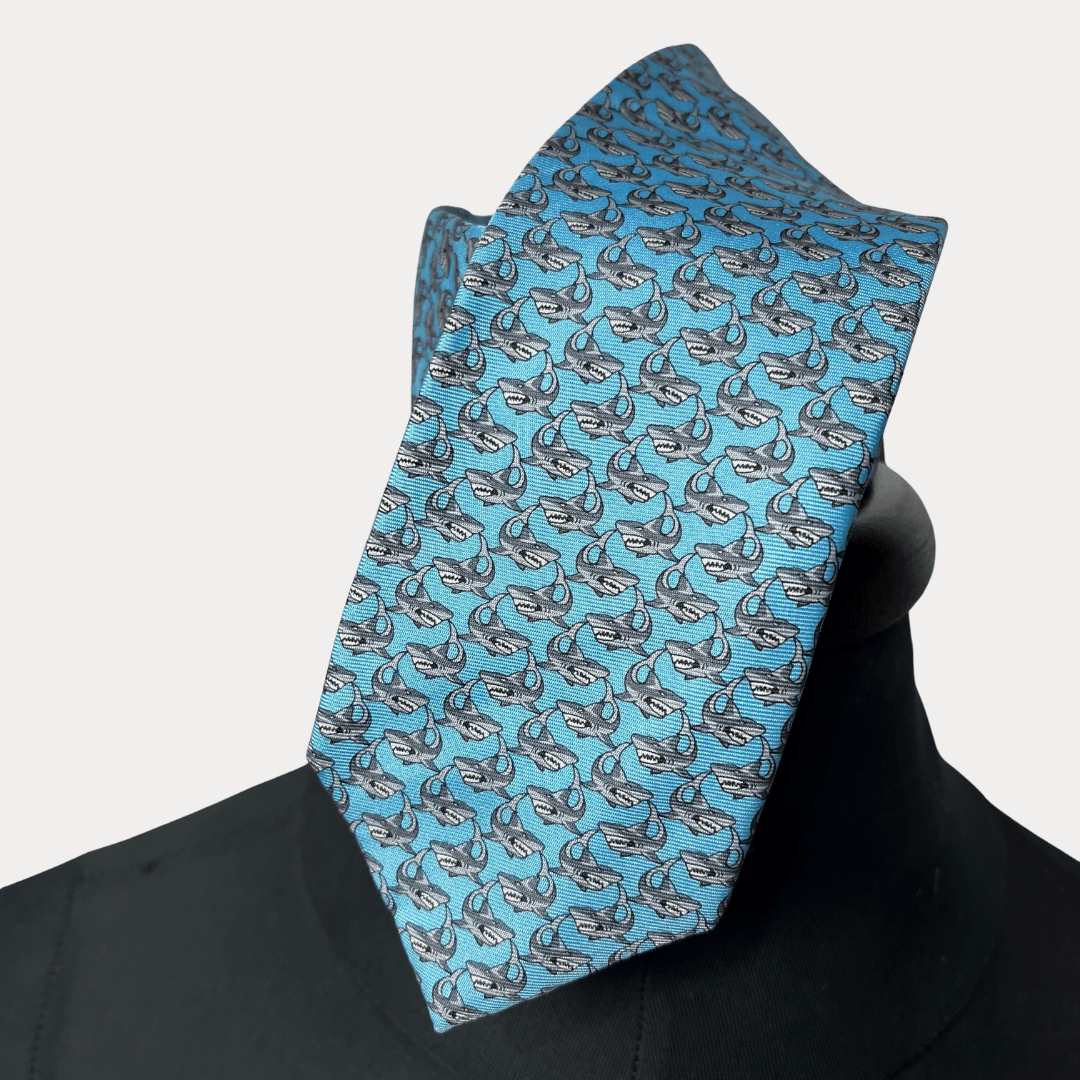 Available Brand New C&A Silk Shark Pattern Necktie - Funkify