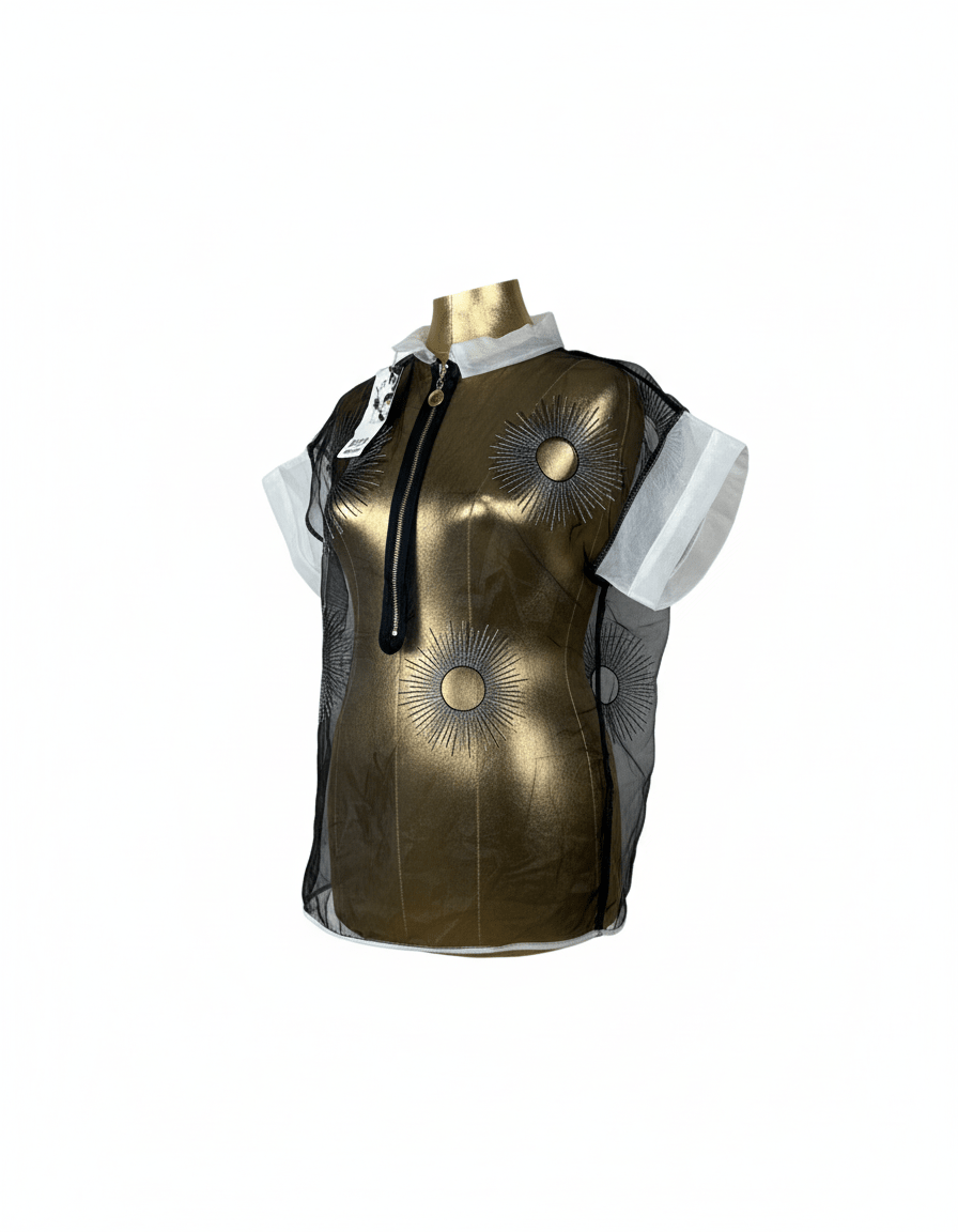 Avant - Garde Metallic Organza Embroidered Zip Top - Funkify