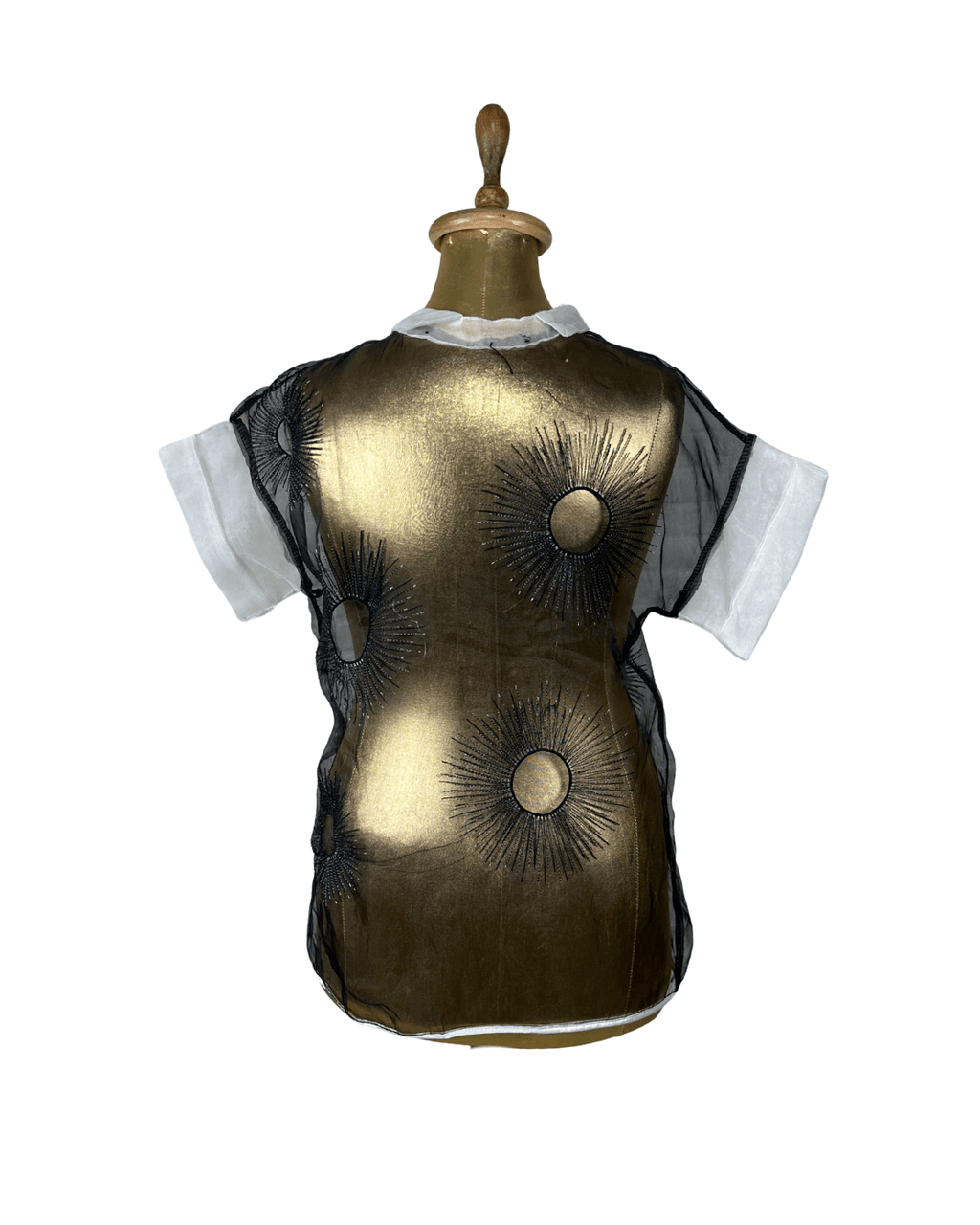 Avant - Garde Metallic Organza Embroidered Zip Top - Funkify
