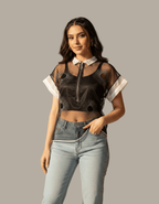 Avant - Garde Metallic Organza Embroidered Zip Top - Funkify