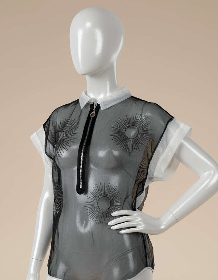 Avant - Garde Metallic Organza Embroidered Zip Top - Funkify
