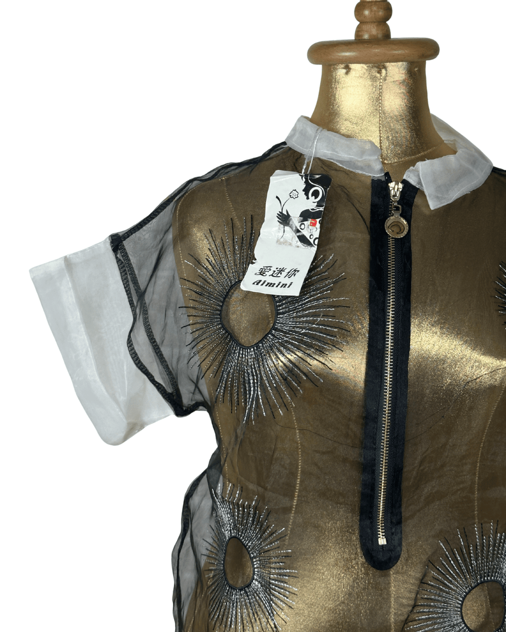 Avant - Garde Metallic Organza Embroidered Zip Top - Funkify