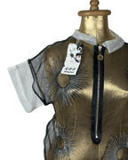 Avant - Garde Metallic Organza Embroidered Zip Top - Funkify