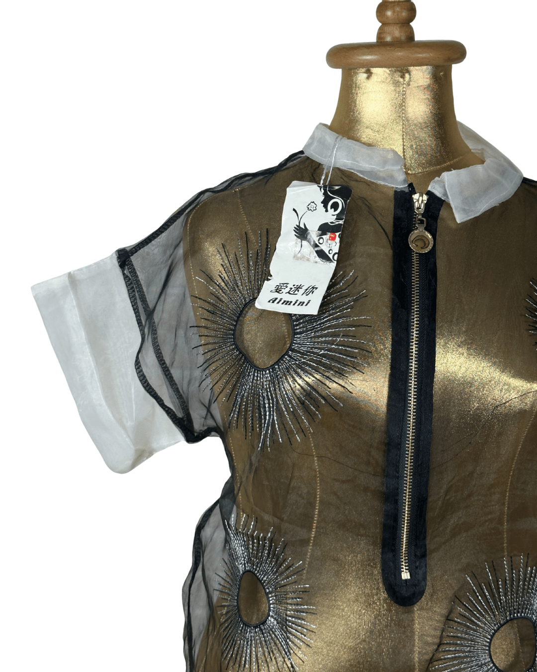 Avant - Garde Metallic Organza Embroidered Zip Top - Funkify