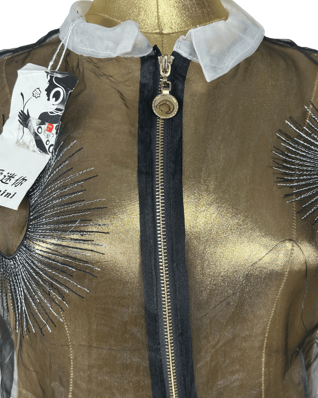 Avant - Garde Metallic Organza Embroidered Zip Top - Funkify