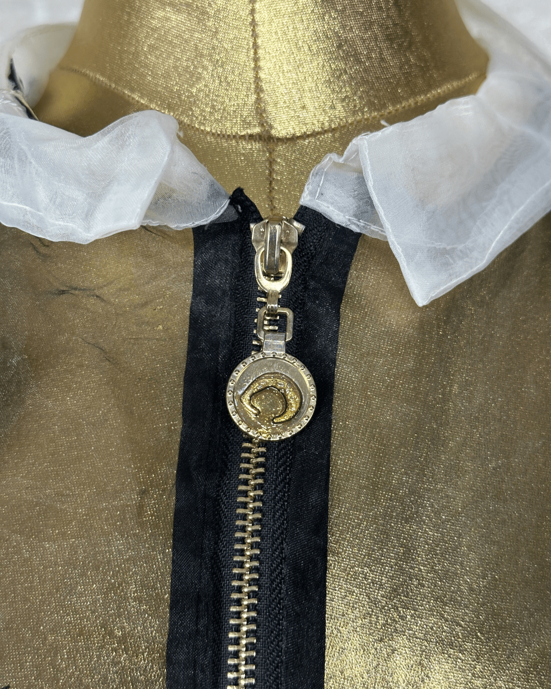 Avant - Garde Metallic Organza Embroidered Zip Top - Funkify