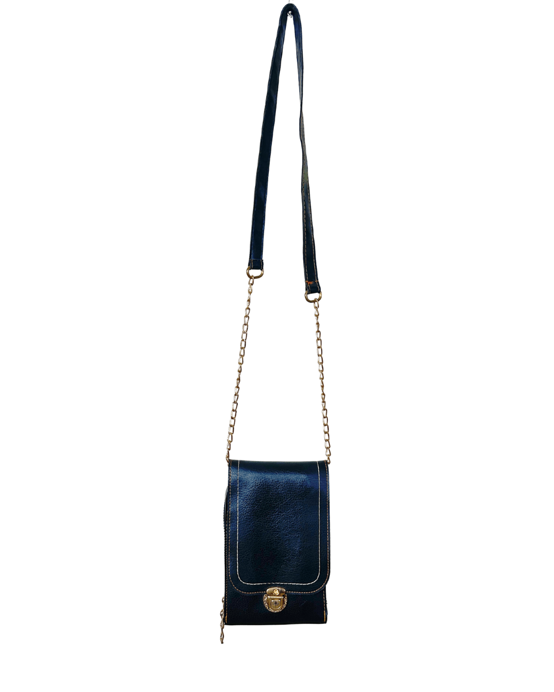Black Faux Leather Chain Crossbody Bag with Double Zipper - Funkify