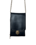 Black Faux Leather Chain Crossbody Bag with Double Zipper - Funkify