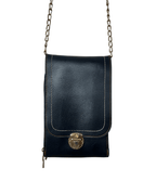 Black Faux Leather Chain Crossbody Bag with Double Zipper - Funkify