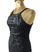Black Sequin Swirl Bodycon Halter Neck Dress - Funkify