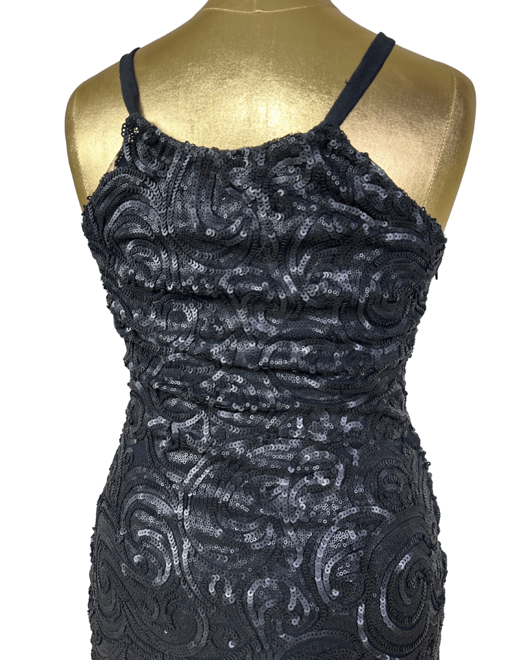 Black Sequin Swirl Bodycon Halter Neck Dress - Funkify