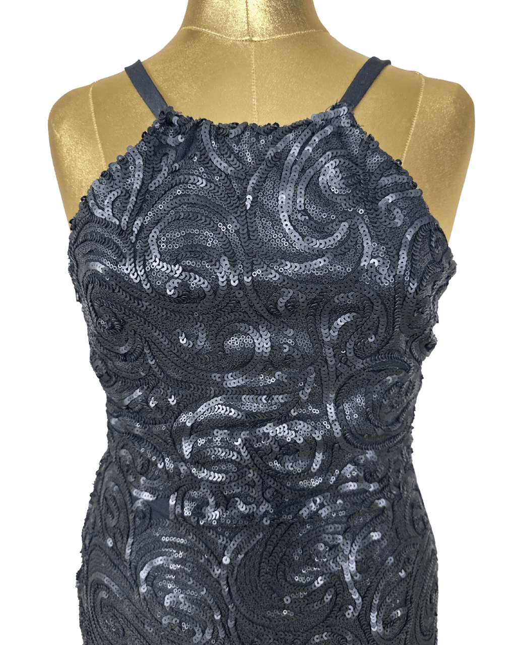 Black Sequin Swirl Bodycon Halter Neck Dress - Funkify