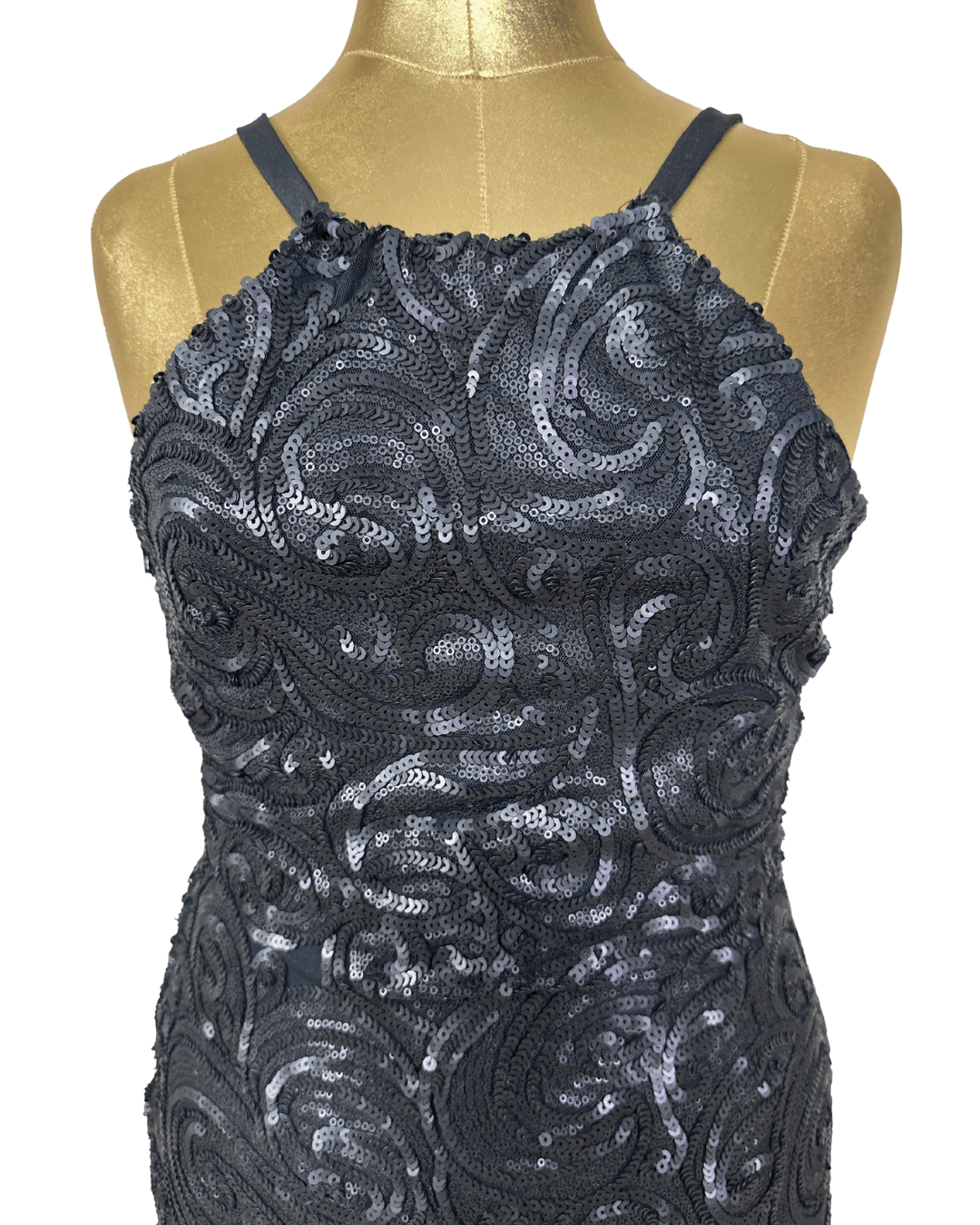 Black Sequin Swirl Bodycon Halter Neck Dress - Funkify