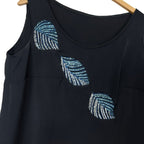 Black Tank-top with Leaf Rhinestones Detailing Medium - Funkify