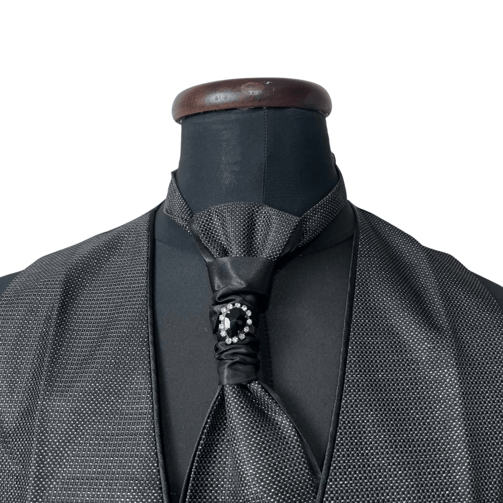 Black Vest, Slip-on Tie & Pocket Square Set Large - Funkify