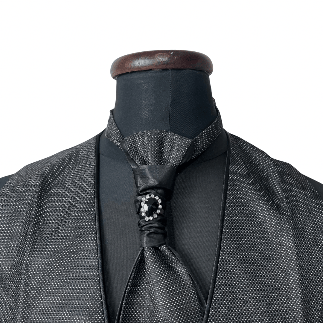 Black Vest, Slip-on Tie & Pocket Square Set Large - Funkify