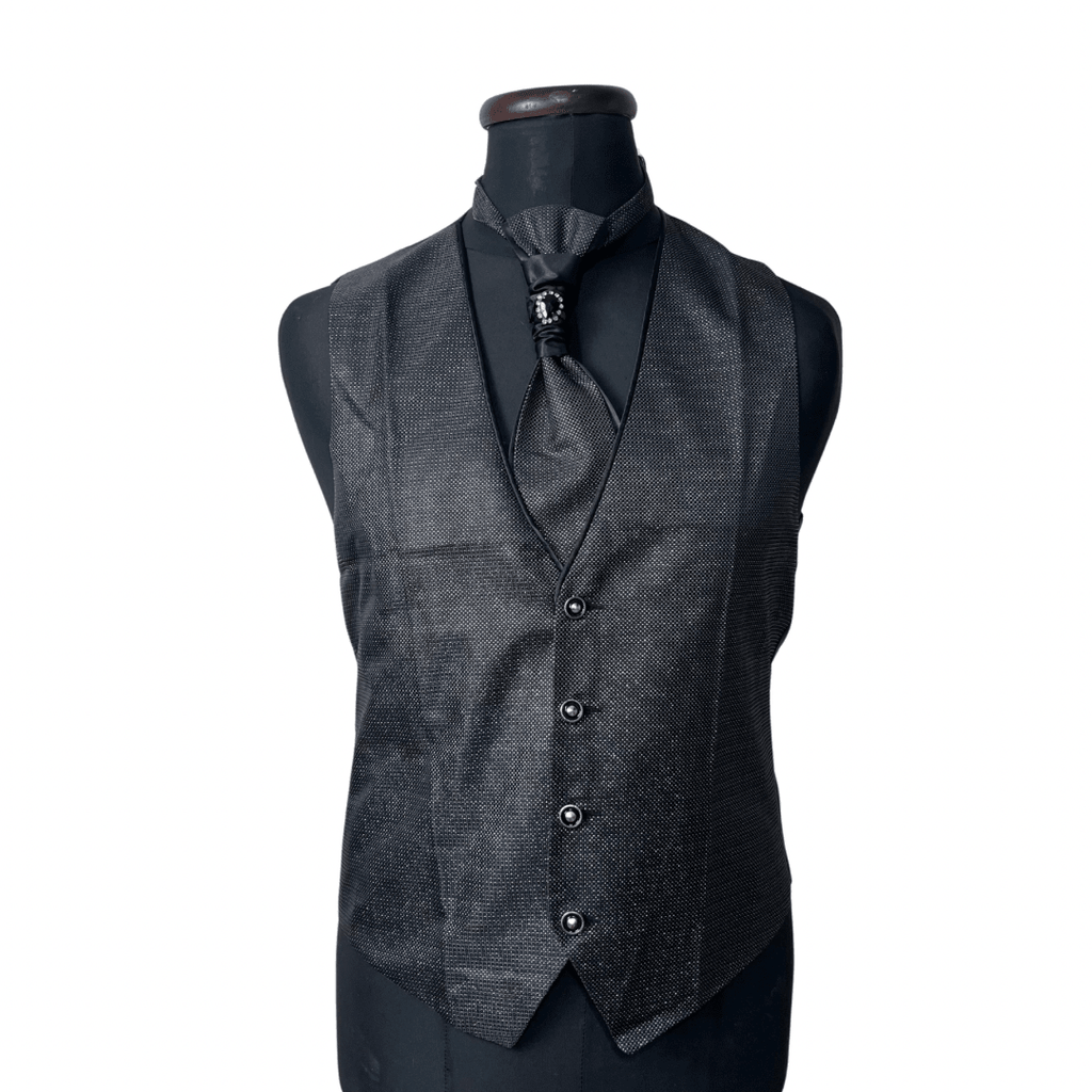Black Vest, Slip-on Tie & Pocket Square Set Large - Funkify