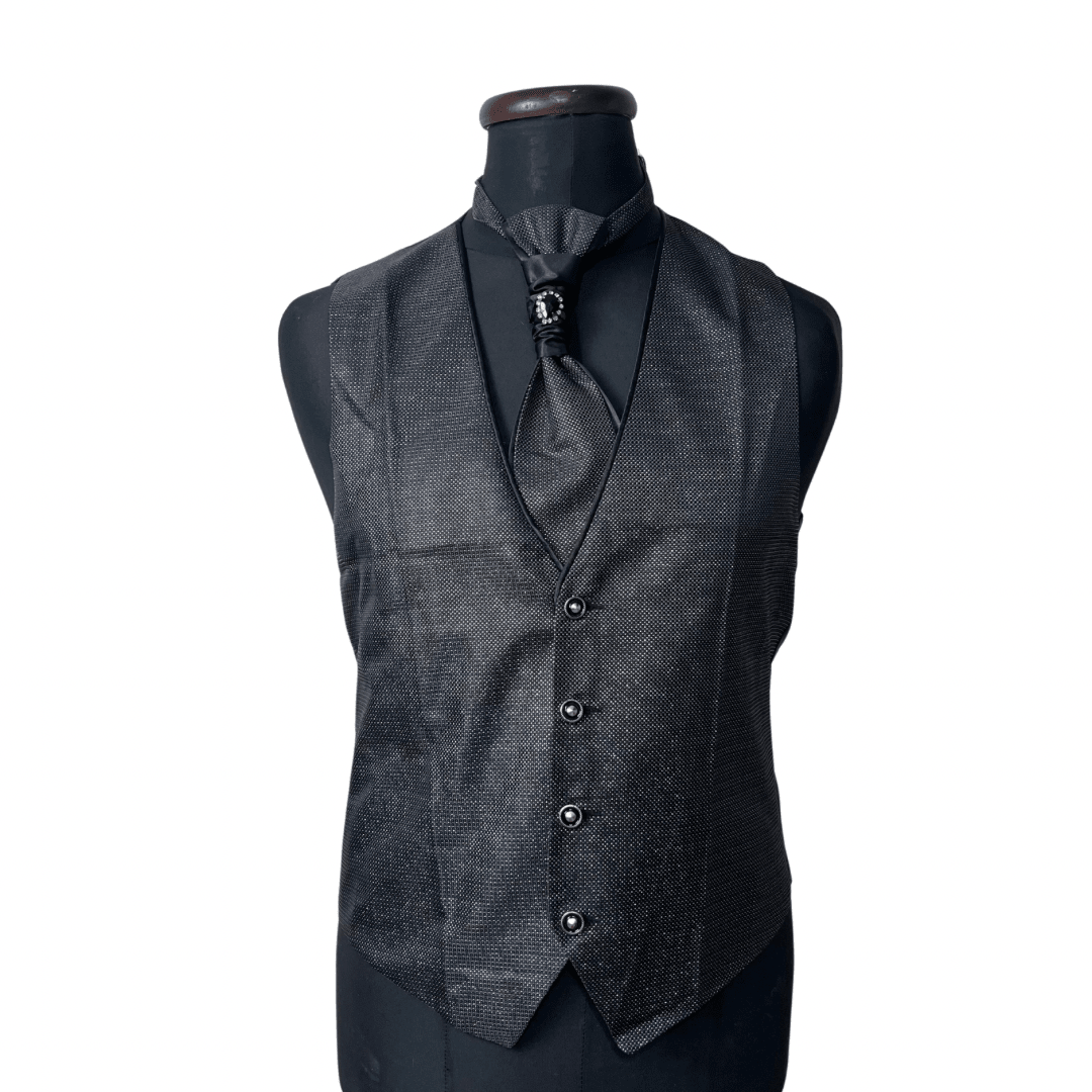 Black Vest, Slip-on Tie & Pocket Square Set Large - Funkify