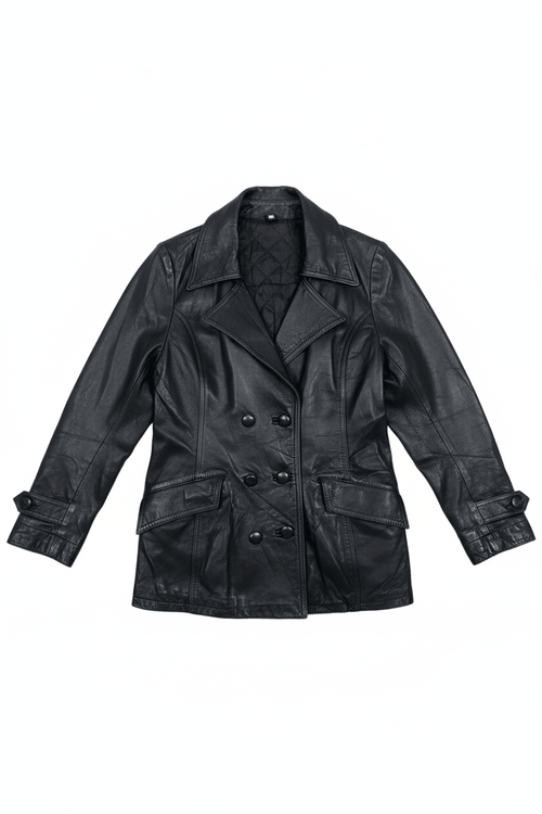 Black women's genuine leather jacket, size small