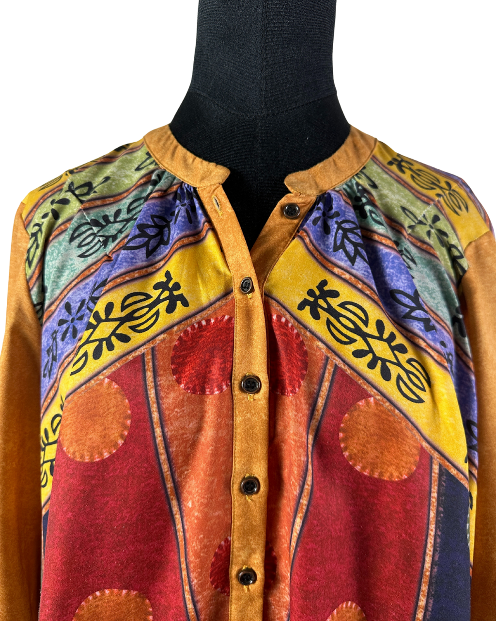 Boho Multicolor Ethnic Print Button - Up Blouse - Funkify