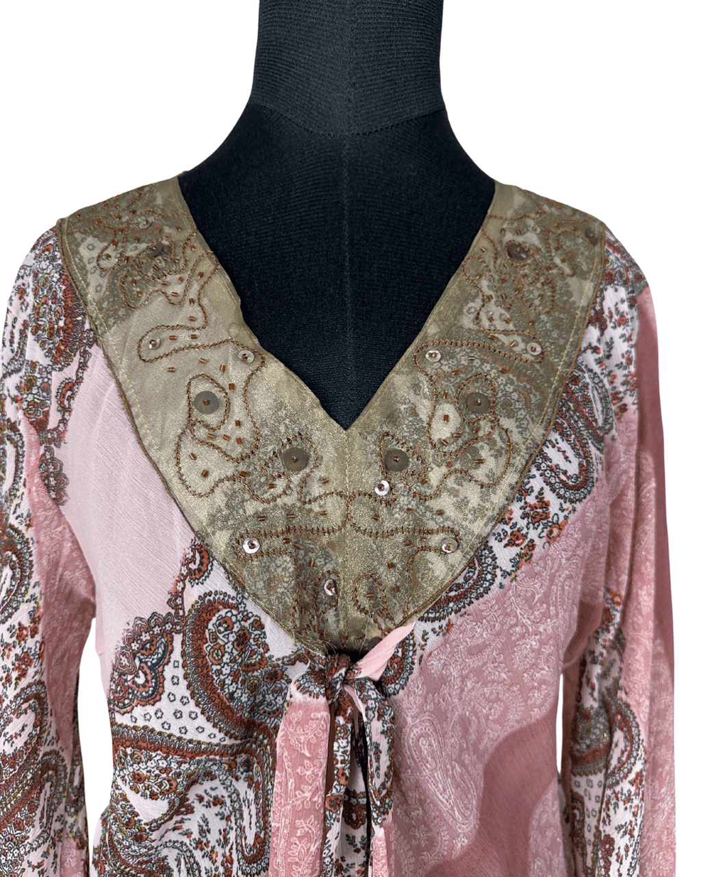 Boho Tunic Sequined Embroidered Blouse Large - Funkify