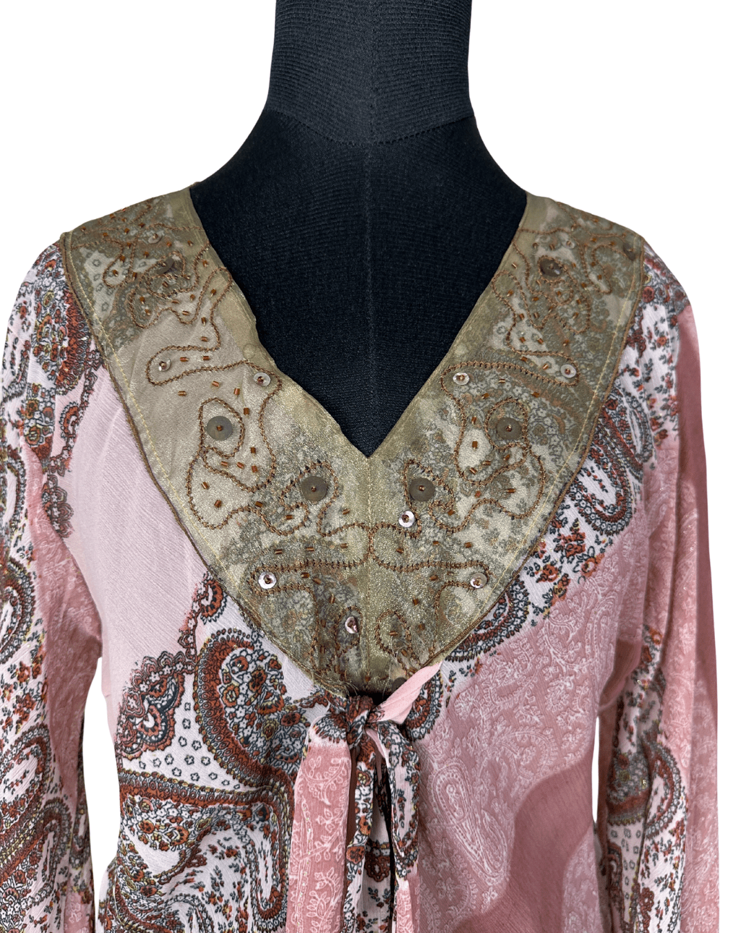 Boho Tunic Sequined Embroidered Blouse Large - Funkify